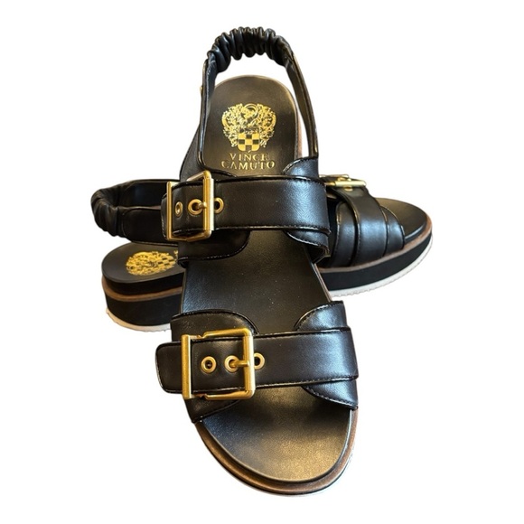Vince Camuto Anivay Black and Gold Leather Platform Sandals. Like New. - Picture 8 of 10